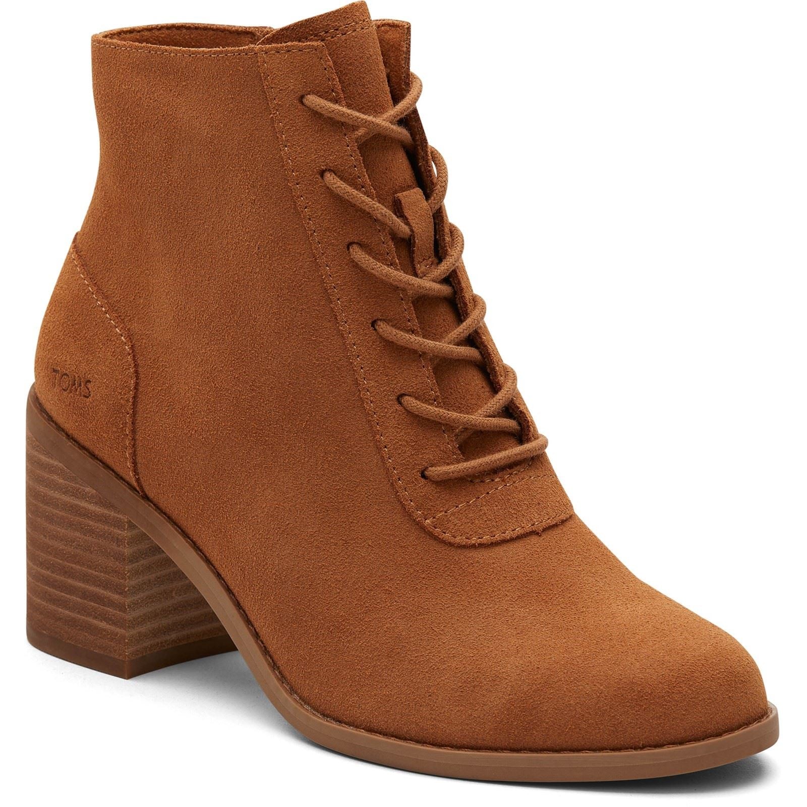 TOMS Evelyn Leather Women's Tan Heeled Ankle Boots