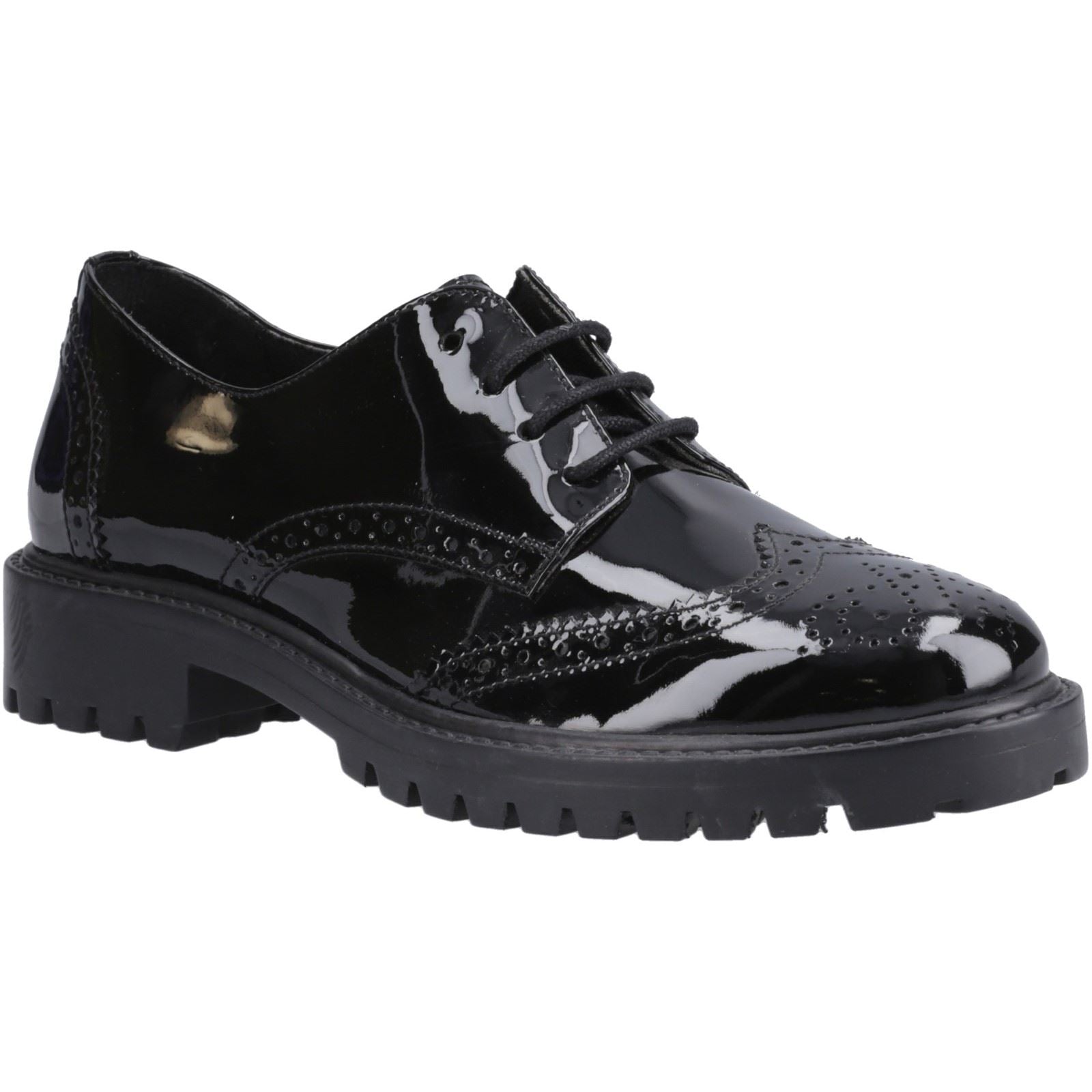 Hush Puppies Athena Patent Leather Junior Black Brogues