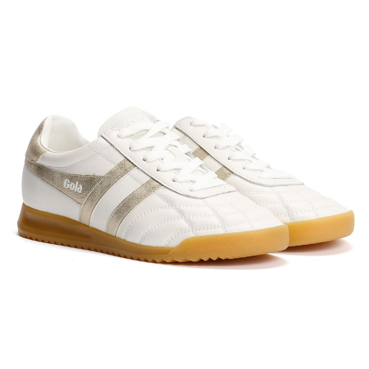 Gola Stadium Leather Women's White/Gold Trainers –