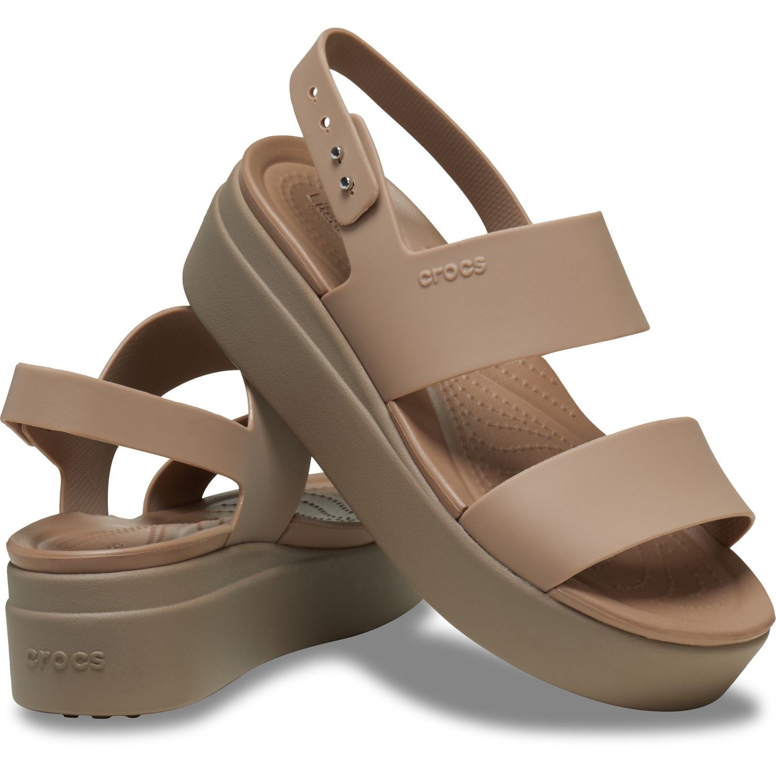 Crocs Brooklyn Low Wedge Synthetic Women's Latte/Mushroom Sandals