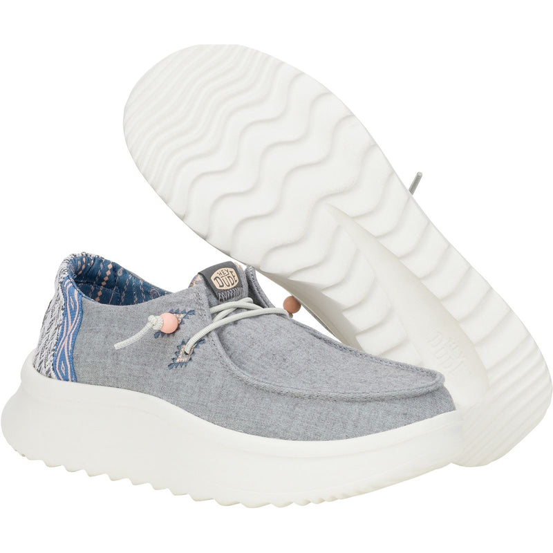 HEYDUDE Wendy Peak Chambray Woven Synthetic Women's Grey Loafers