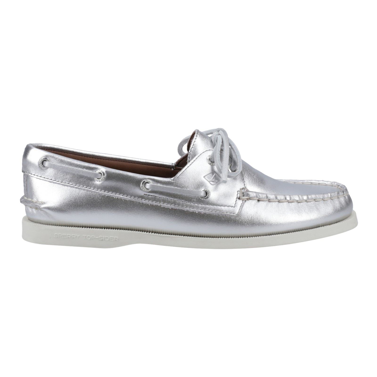 Sperry Authentic 2 Eye Leather Women's Silver Boat Shoes