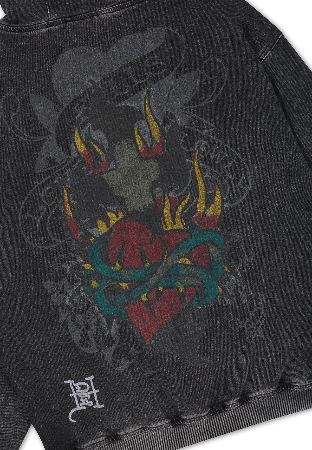 Ed Hardy Skull Roses Oversized Women's Black Hoodie