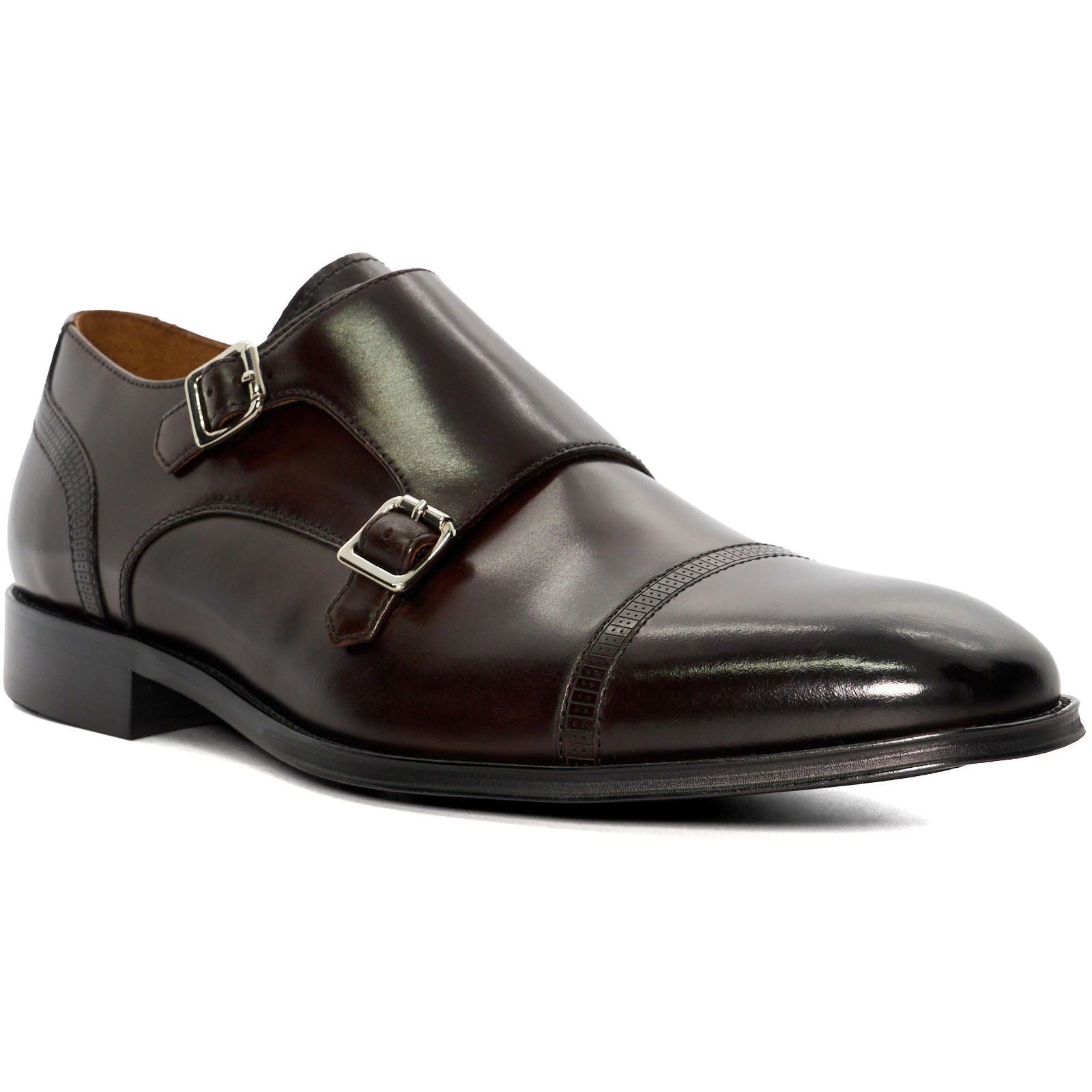 Dune Saloon Leather Men's Brown Double Monk Shoes