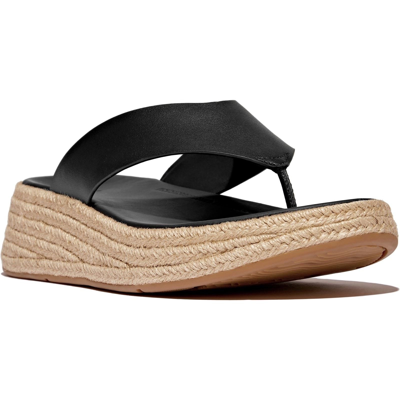 Fitflop F-Mode Toe Post Espadrille Leather Women's Black Sandals