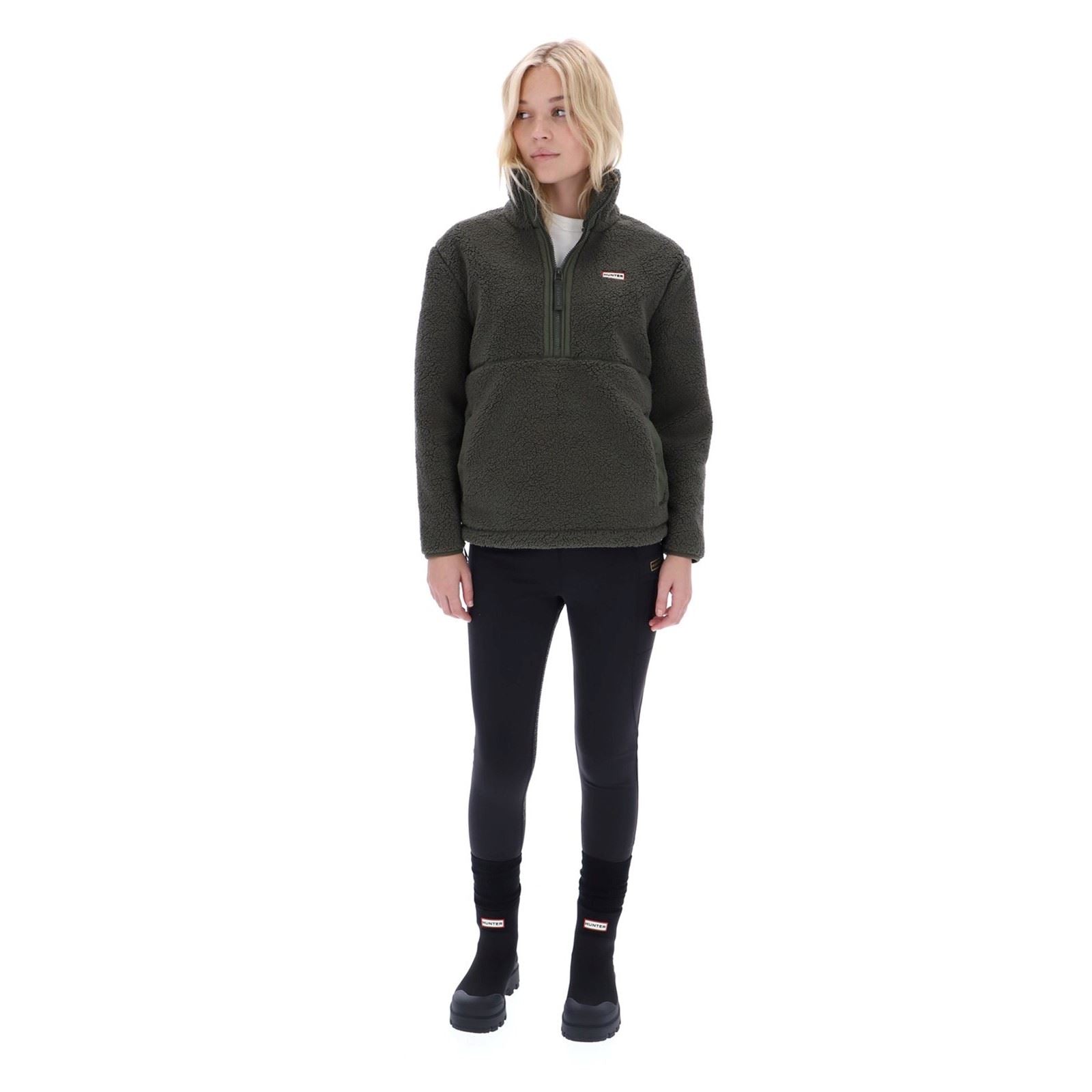 Hunter Tiorga 1/4 Zip Borg Fleece Polyester Women's Green Zip Neck Pullovers