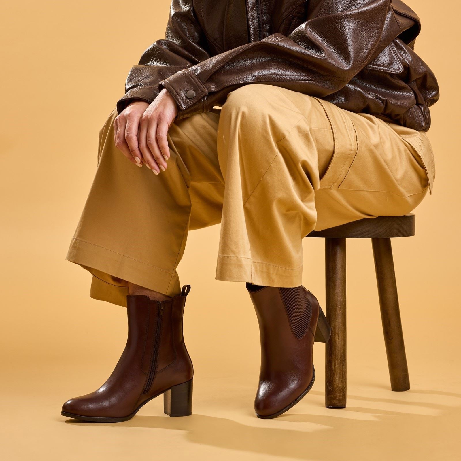 Hush Puppies Camellia Heeled Leather Women's BROWN Heeled Ankle Boots