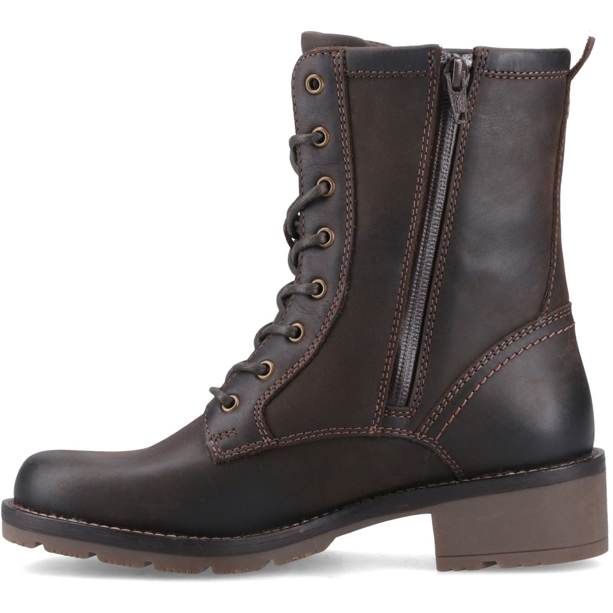 Hunter Maree Lace Mid WP Leather Women's Chocolate Brown Heeled Mid Calf Boots