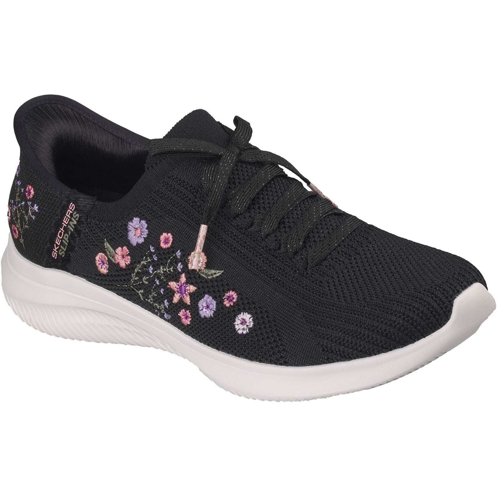 Skechers Ultra Flex 4.0 Sweet Petals Textile Women's Black Knit/Multi Trim Trainers