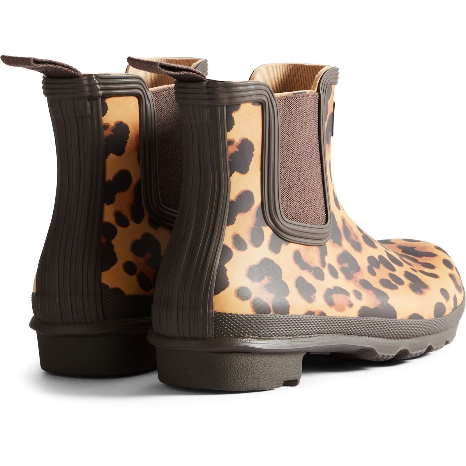 Hunter Original Chelsea Leopard Print Boot Rubber Women's Leopard Print/Chocolate Brown Wellington Boots