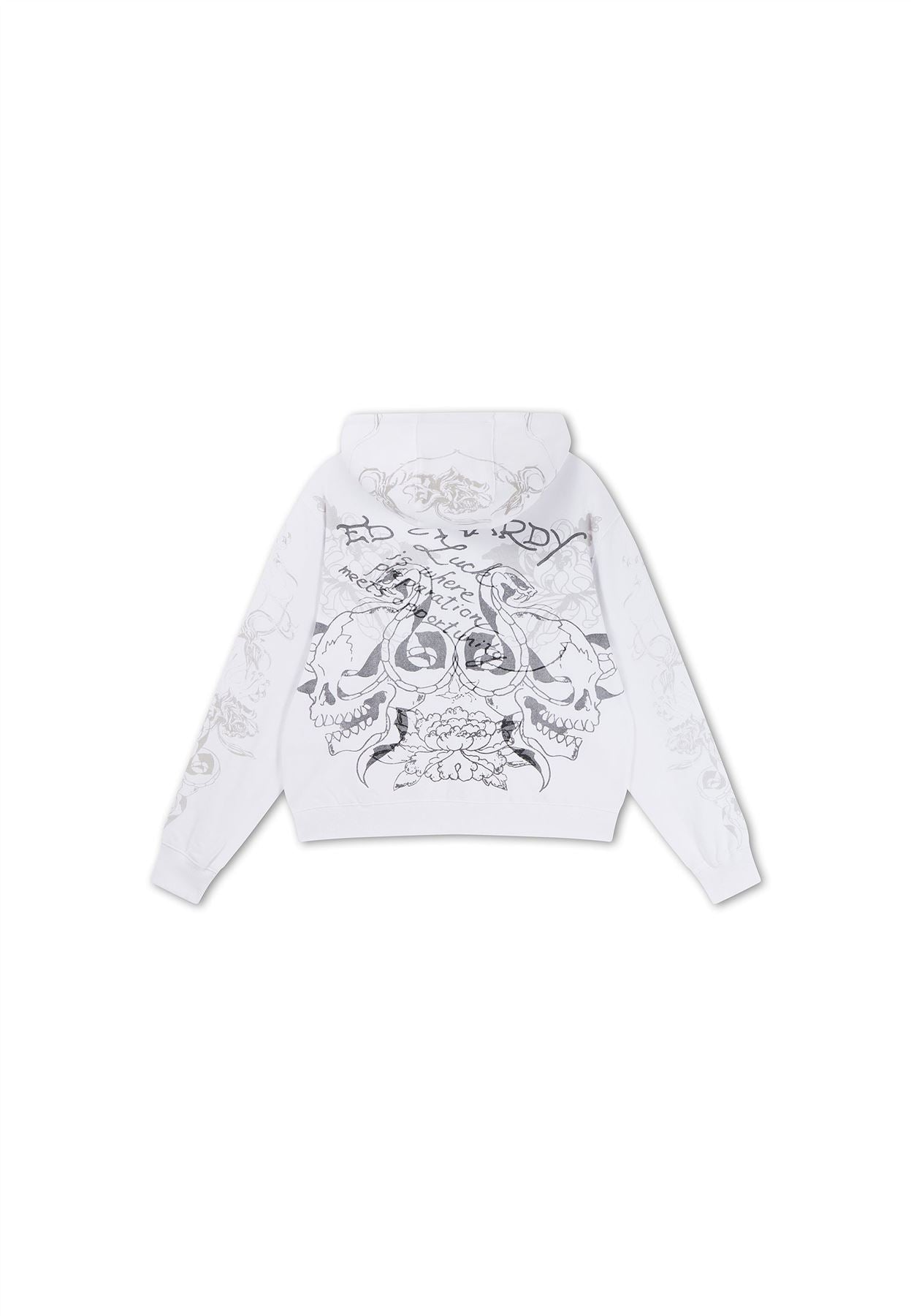 Ed Hardy Diamante Venom Enzyme Wash Relaxed Zip Thru Women's White Hoodie