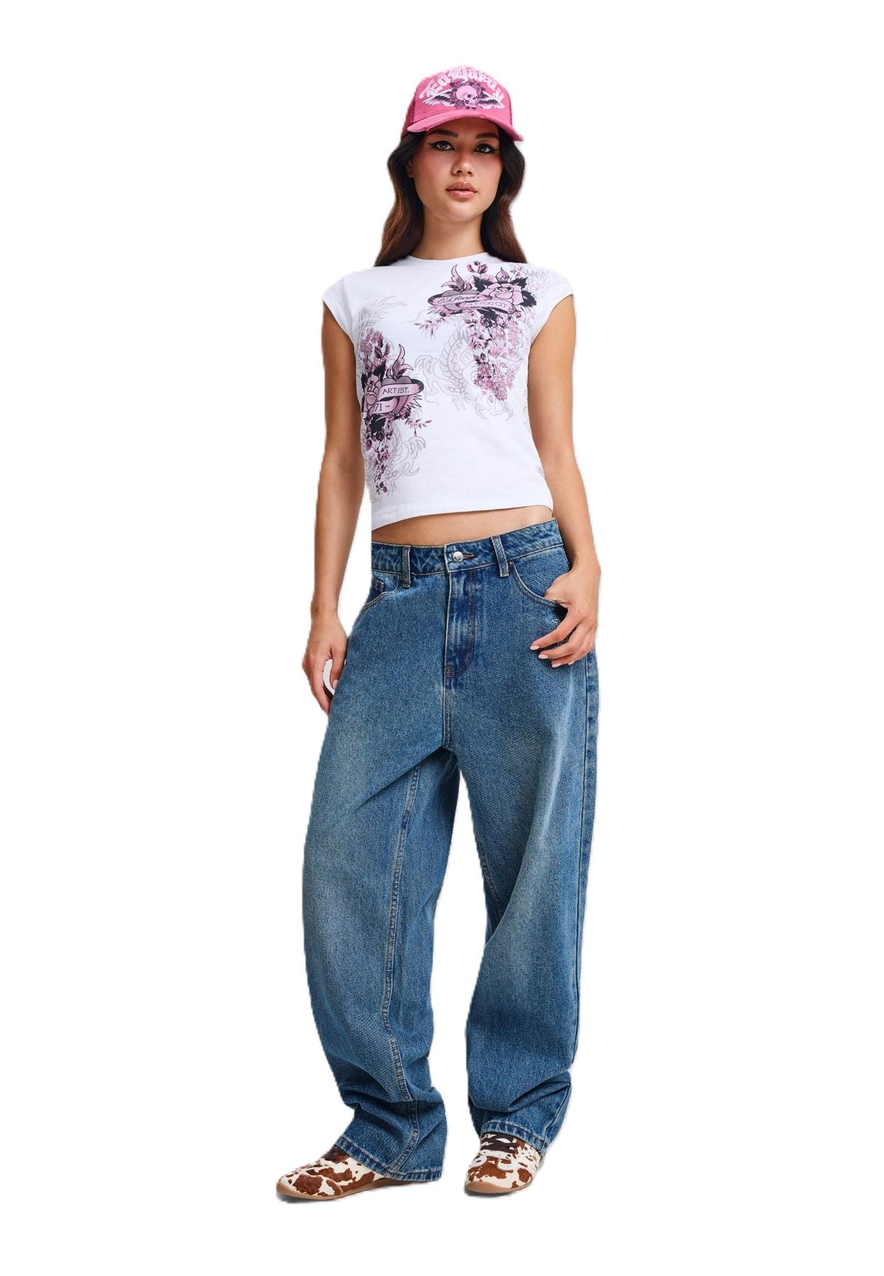 Ed Hardy Tattoo City Cap Sleeve Top Women's White T-Shirts