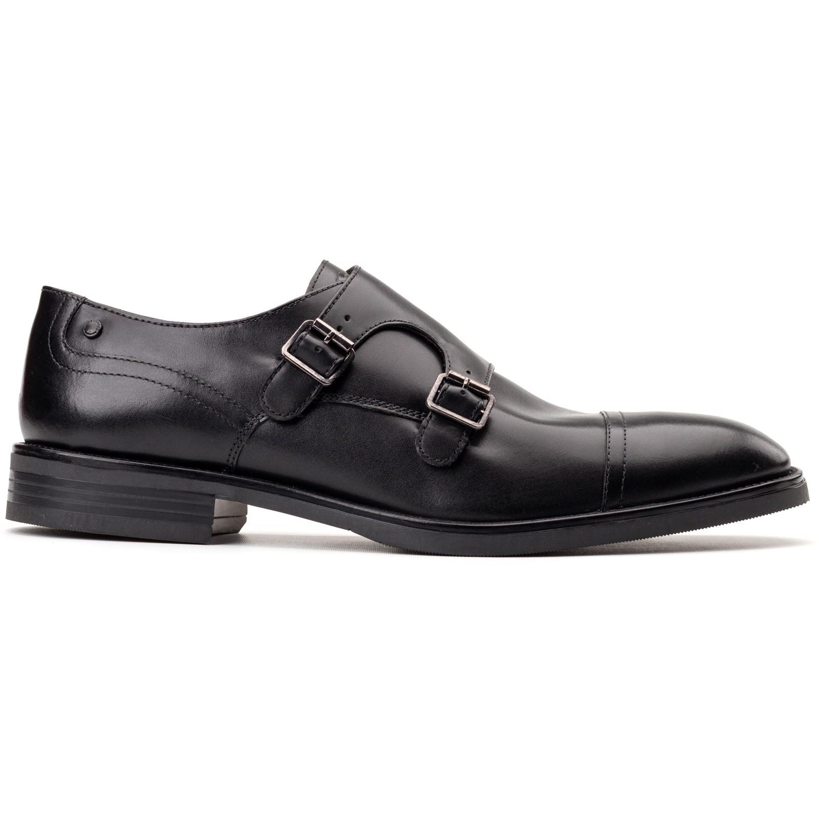 Base London Taper Leather Men's Black Double Monk Shoes