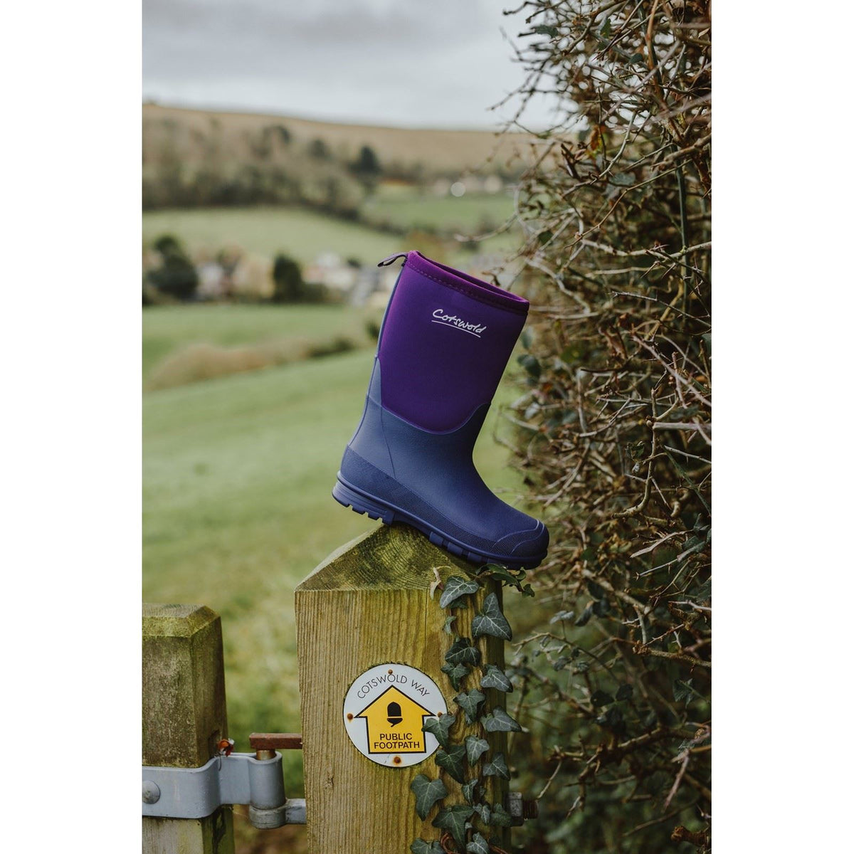 Cotswold Kids Hilly Synthetic Purple Wellington Boots