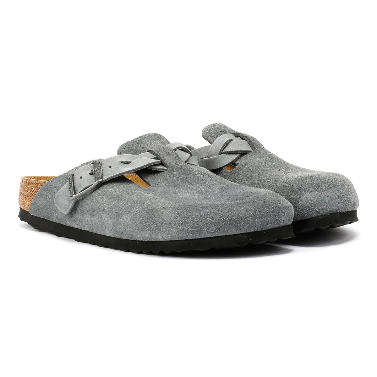 Birkenstock Boston Braided Suede Women's Basalt Grey Narow Fit Clogs