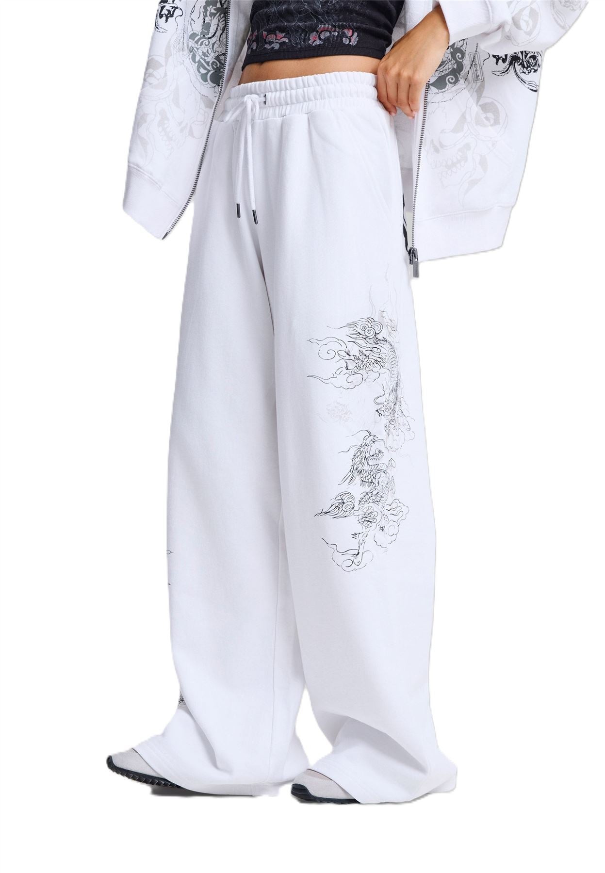 Ed Hardy Gothic Dragon Stone Wash Women's White Joggers