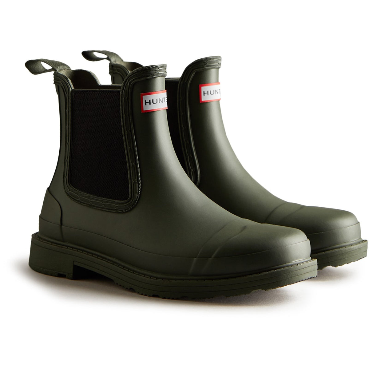 Hunter Womens Matt  Green Commando Chelsea Boots