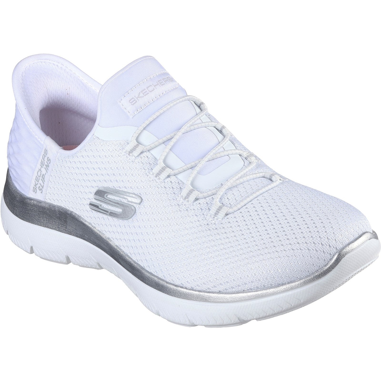 Skechers Womens Summits - Diamond Dream 150123-WSL White/Silver Slip On Shoes