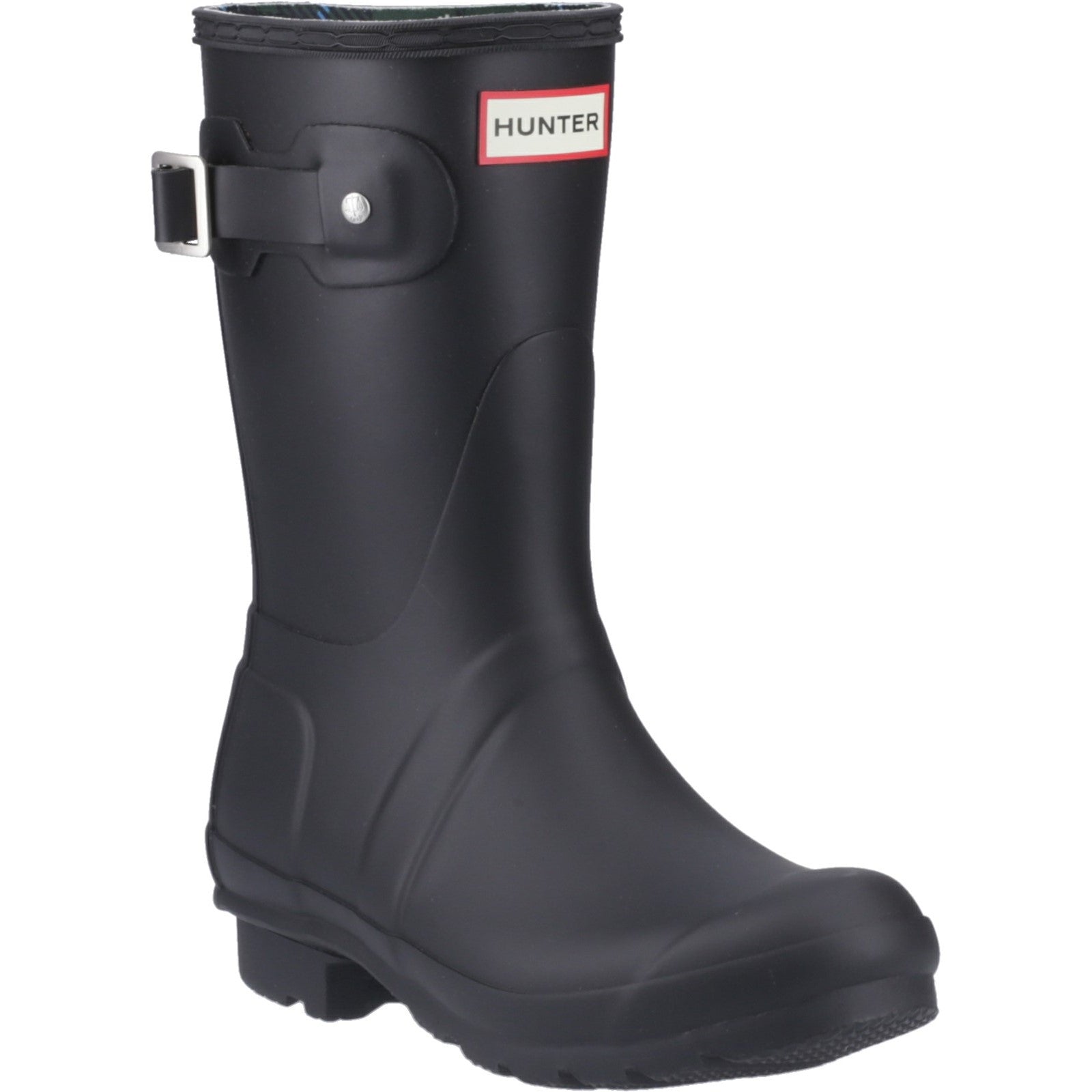 Hunter  Womens Black  HFRW0009242-HB Original Short Tartan Lining Wellington Boots