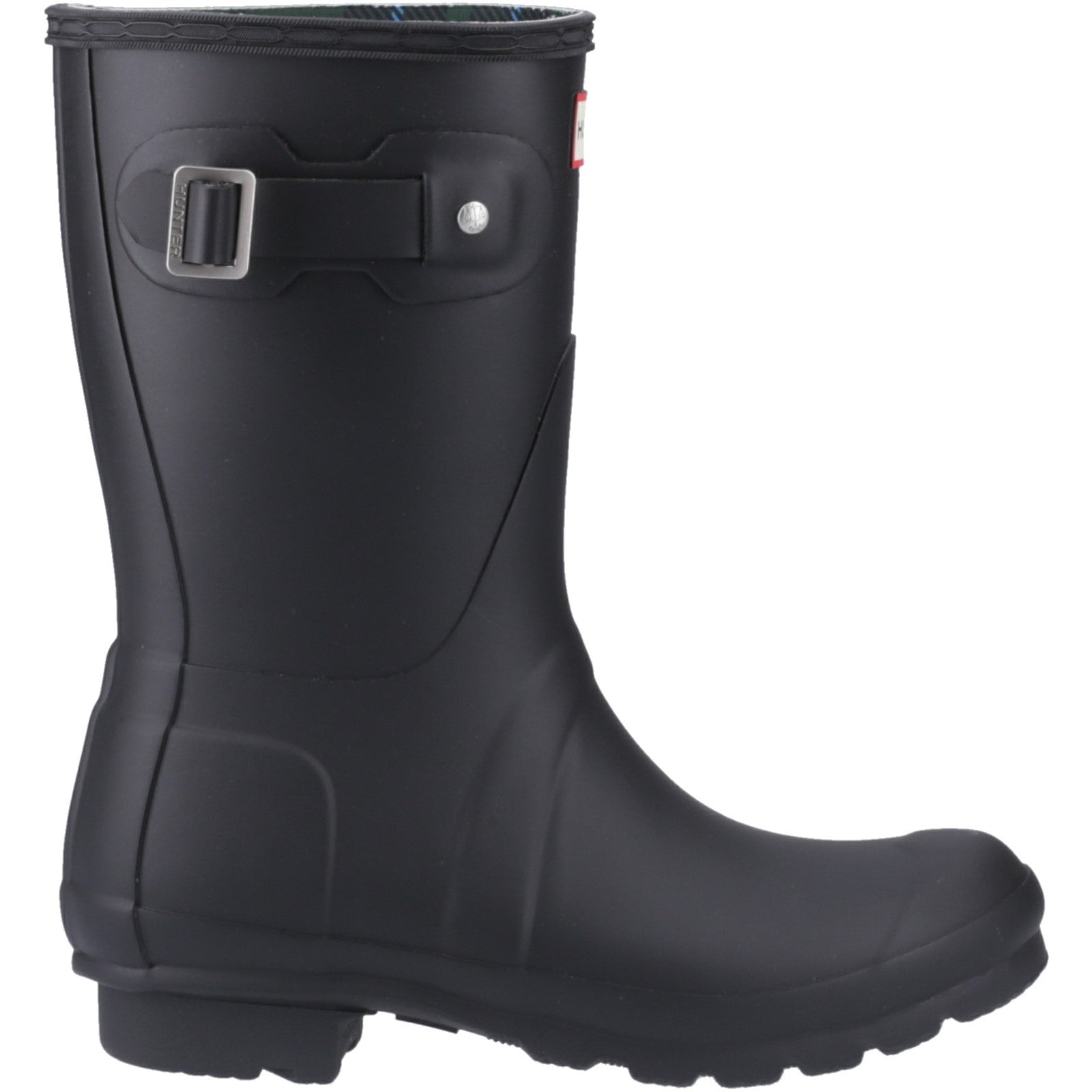 Hunter  Womens Black  HFRW0009242-HB Original Short Tartan Lining Wellington Boots