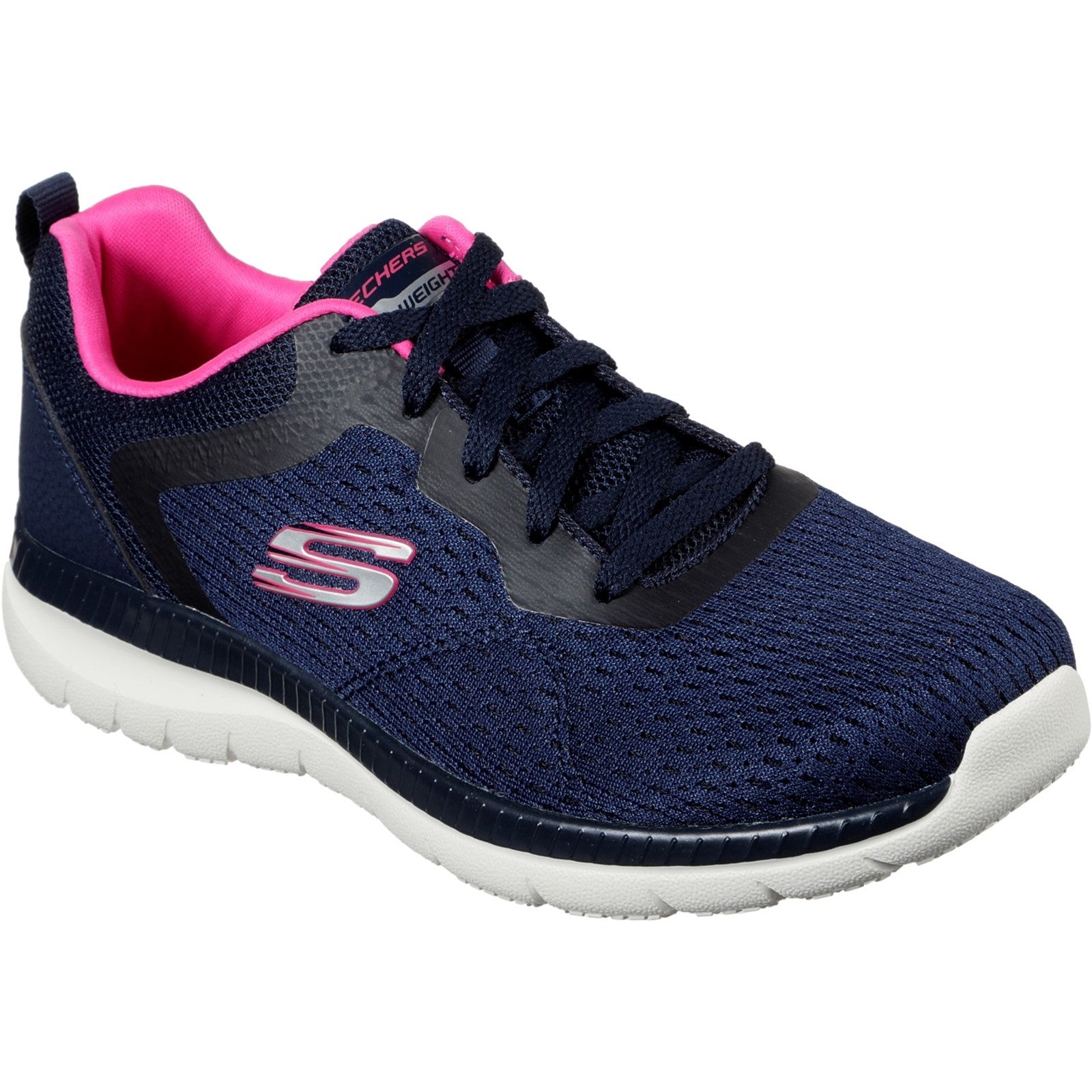Skechers Womens Bountiful Quick Path 12607-NVHP Navy/Hot Pink Lace Up Shoes