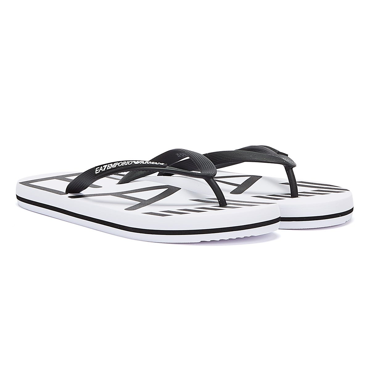 Emporio Armani EA7 Sea World Oversize Logo Mens White / Black Flip Flops