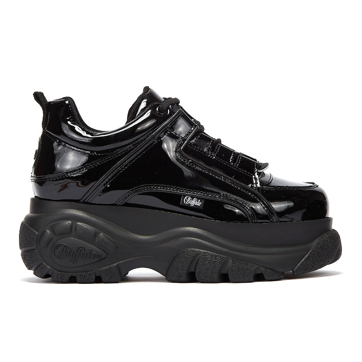 Buffalo London 2.0 Patent Womens Black Trainers