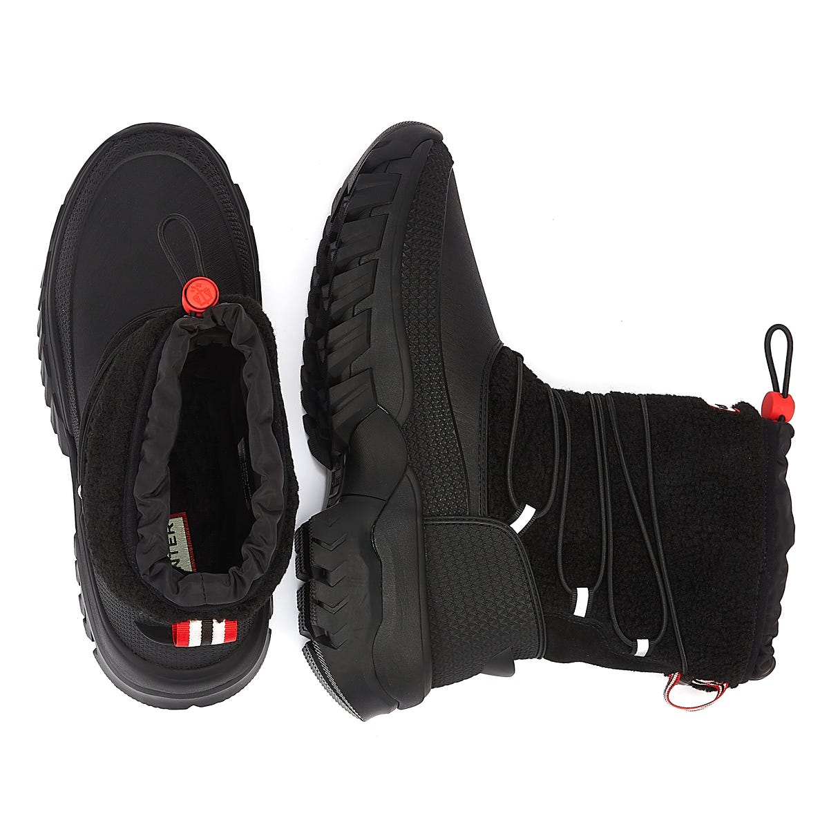 Hunter Wanderer Short Sherpa Snow Womens Black Leather Boots