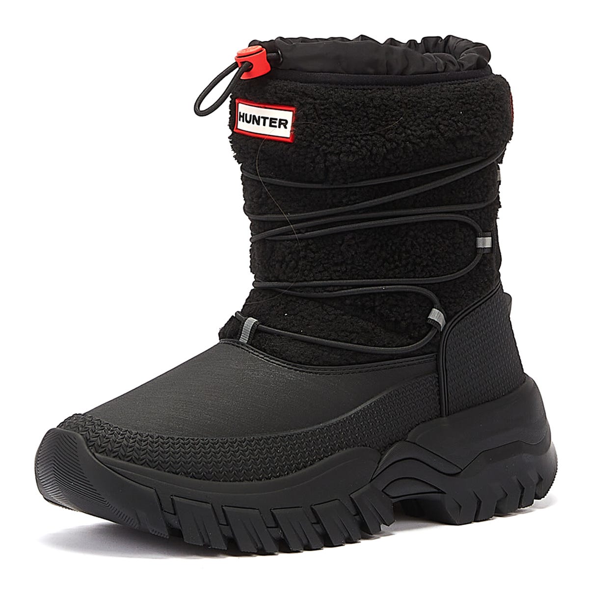 Hunter Wanderer Short Sherpa Snow Womens Black Leather Boots