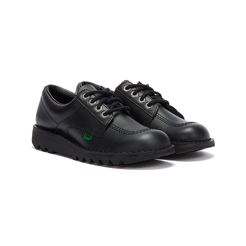 Kickers Junior Kick Lo Black Leather School Shoes