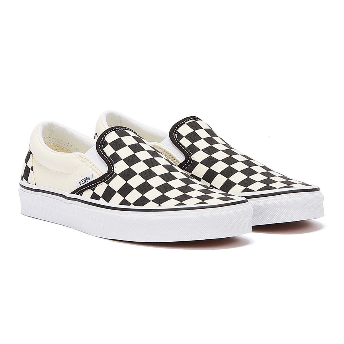Classic Slip On White Checkerboard Canvas Trainers